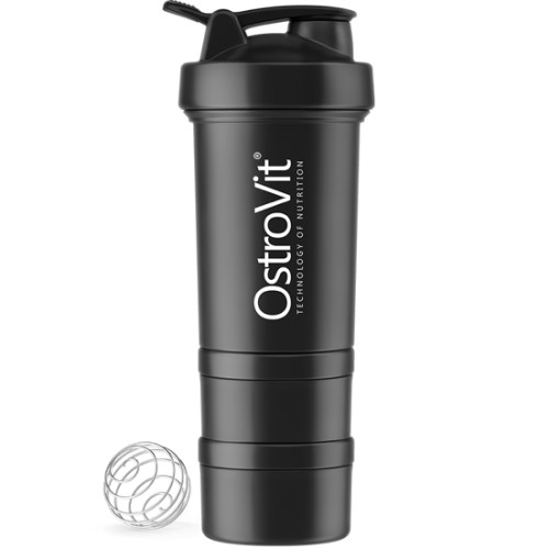 OstroVit Shaker Premium With 2 Pillboxes And Mixing Ball - 450 ml Black