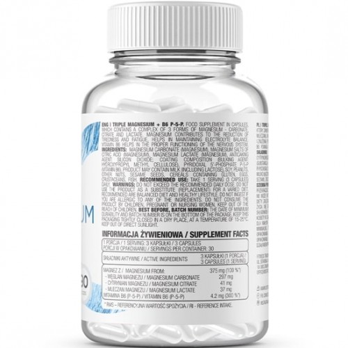 OstroVit Triple Magnesium + B6 P-5-P - 90 Caps - Vitamins & Minerals