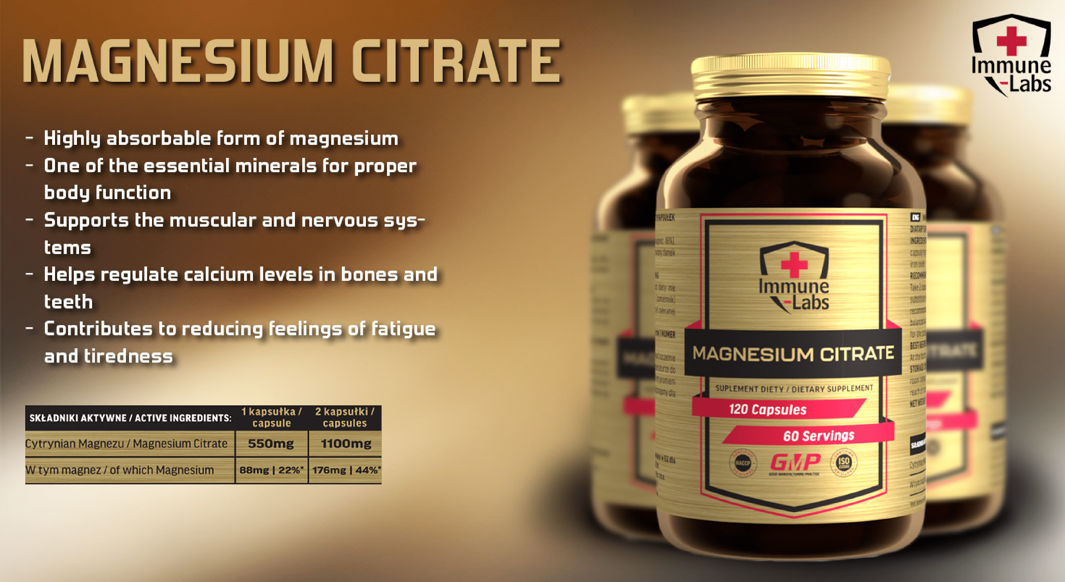 Immune Labs Magnesium Citrate 550mg - 120 Caps Immune Labs Magnesium Citrate 550mg - 120 Caps