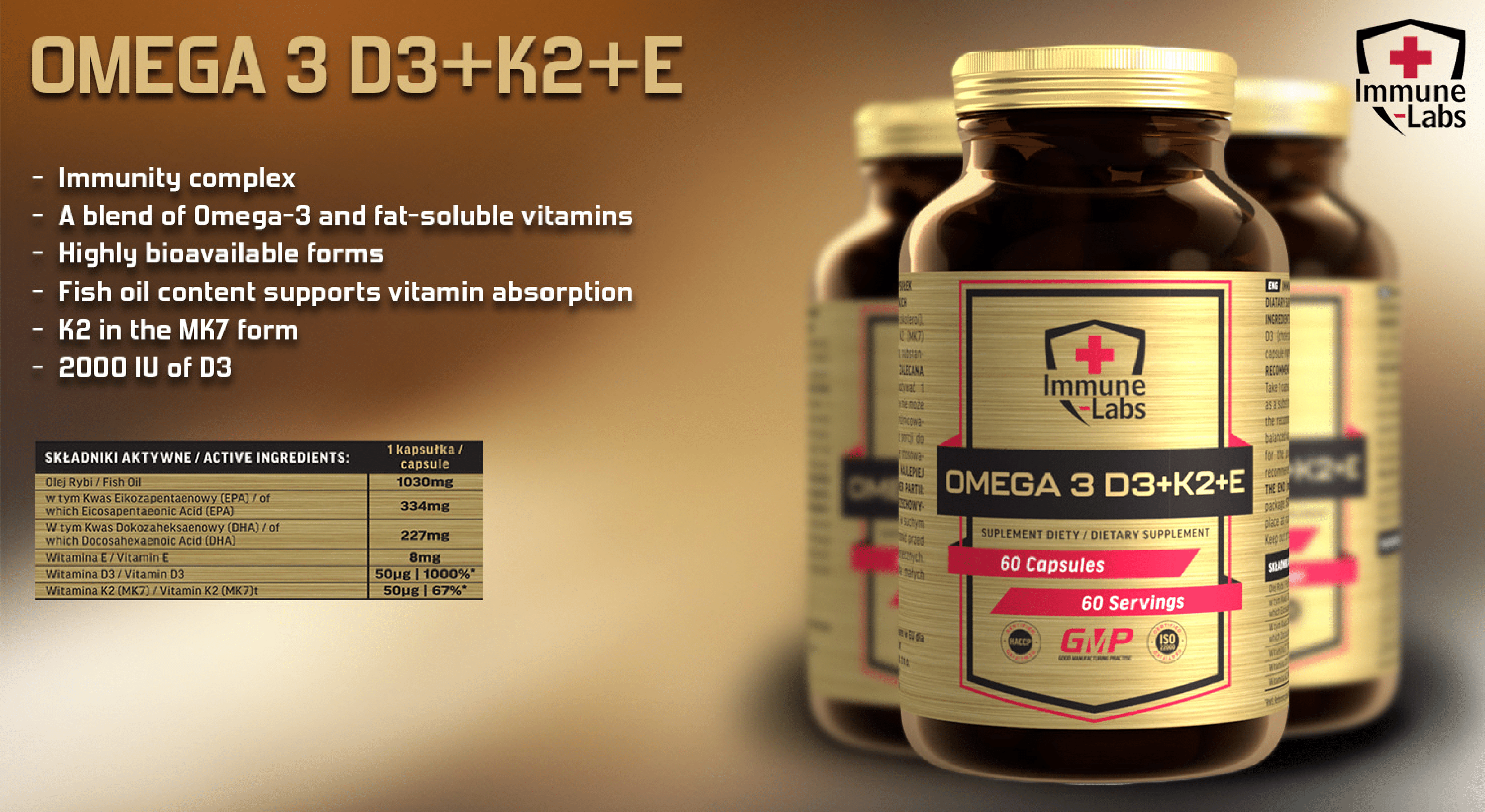 Immune Labs Omega 3 D3+K2+E - 60 Caps Immune Labs Omega 3 D3+K2+E - 60 Caps